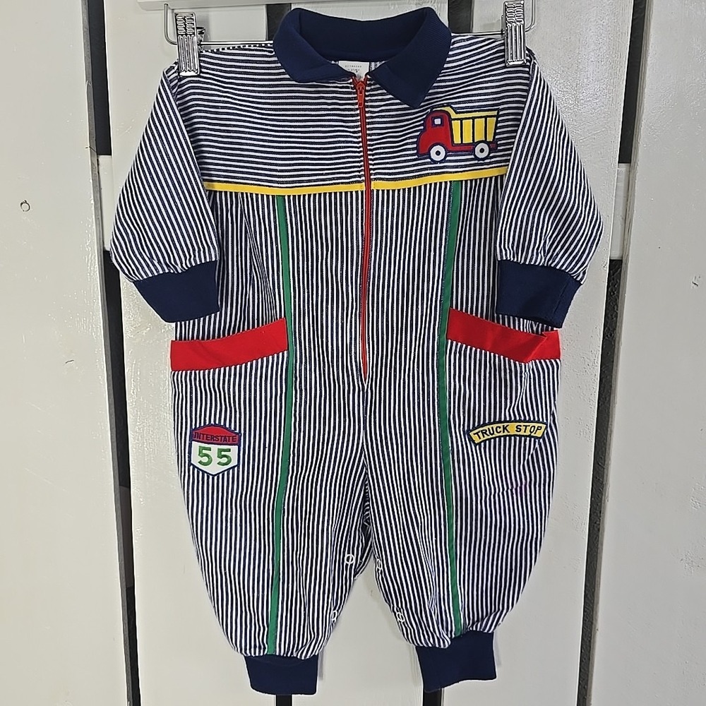 Vintage Baby Togs‎ 12 Month Blue Pinstripe Mechanic Truck Coverall